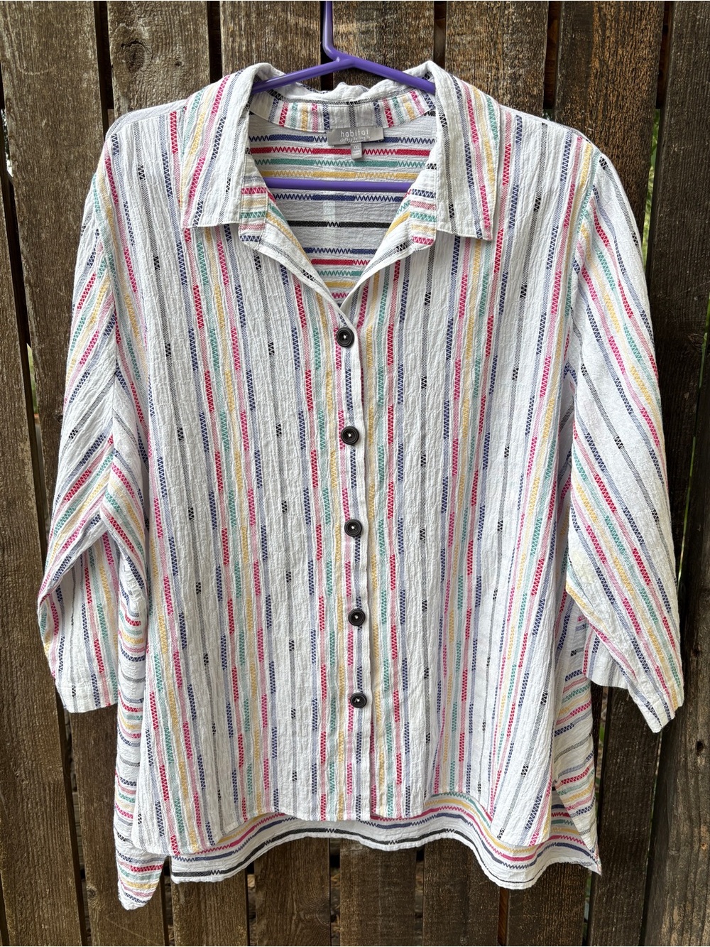 Habitat Multicolor Rainbow Striped Embroidered Button Down Top In Sz XXL